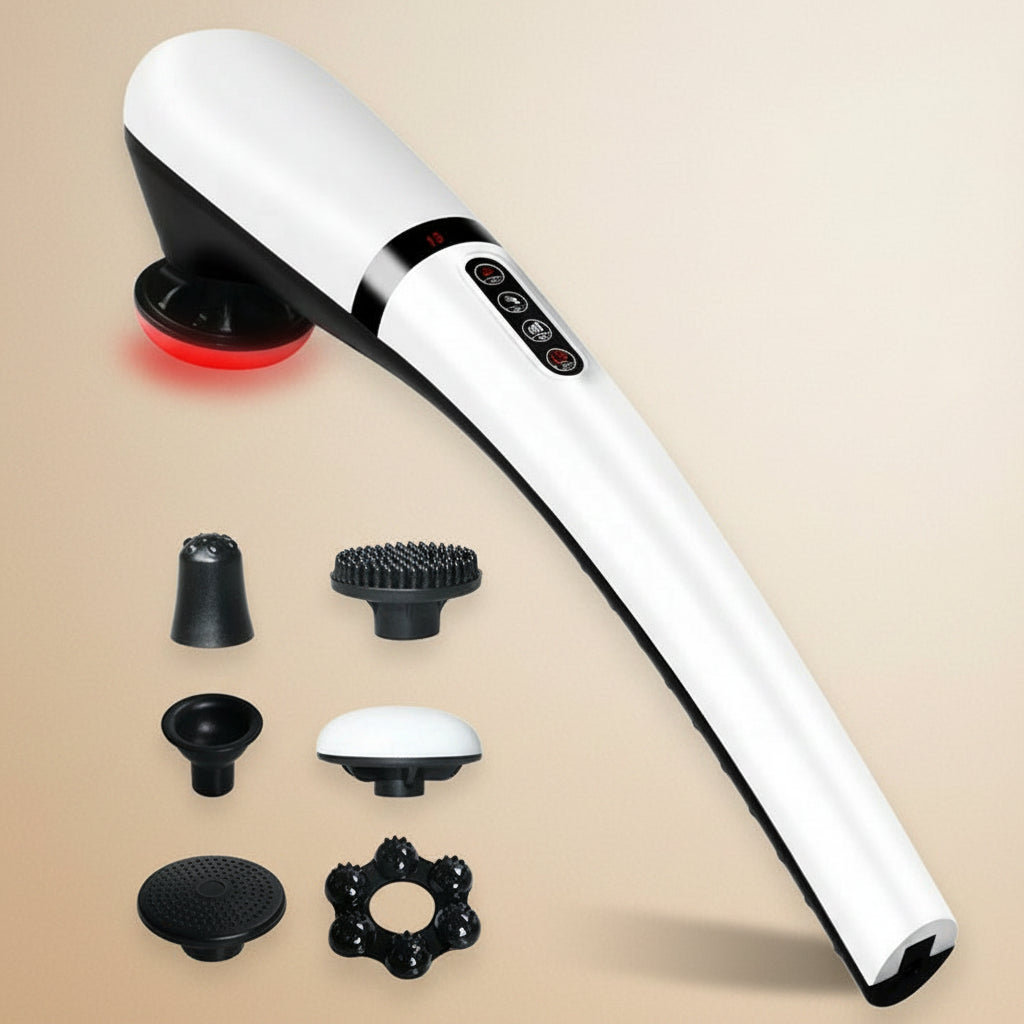 DeepTap Massager product photo on a warm beige background