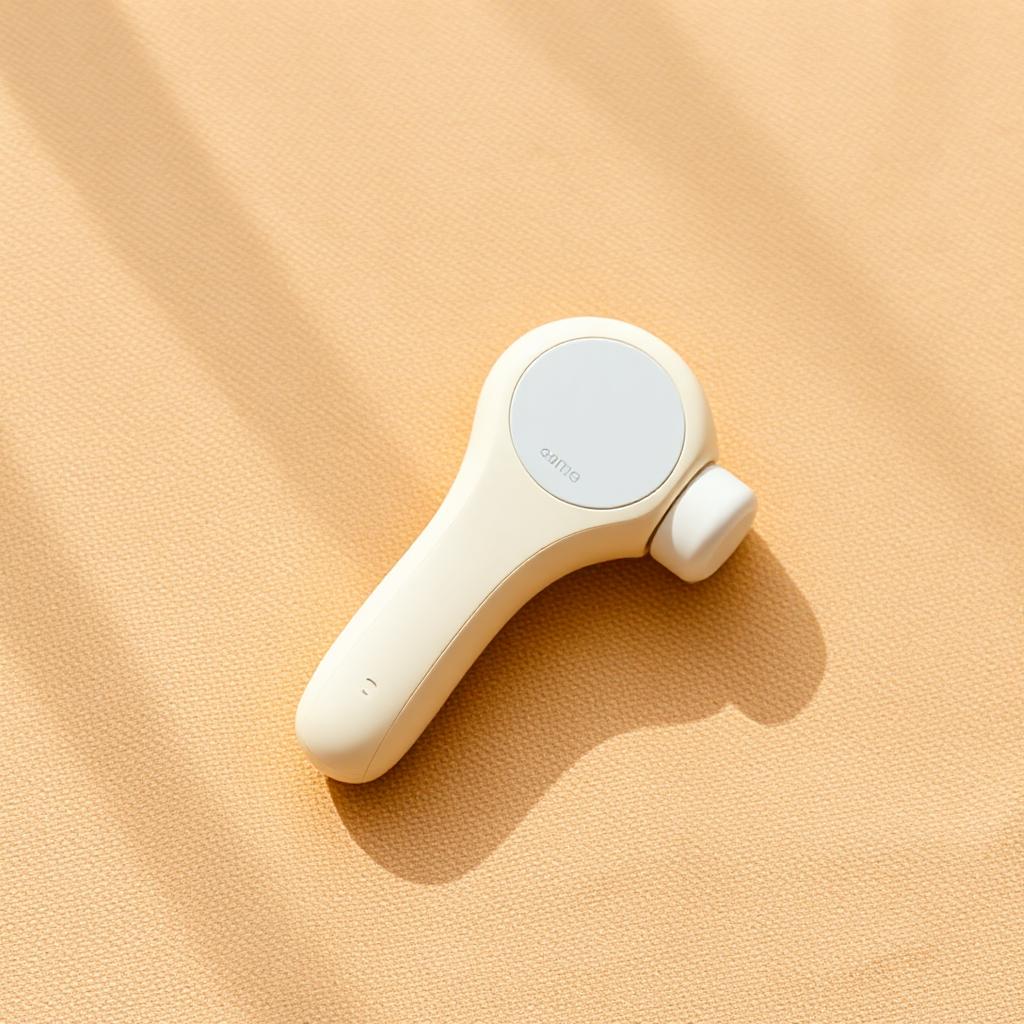 LiftPulse EMS Facial Toner — minimalist cream handheld device on warm beige linen